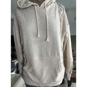 Oatmeal Heather Mixed Media Waffle Knit Hoodie Medium pocket unique arty